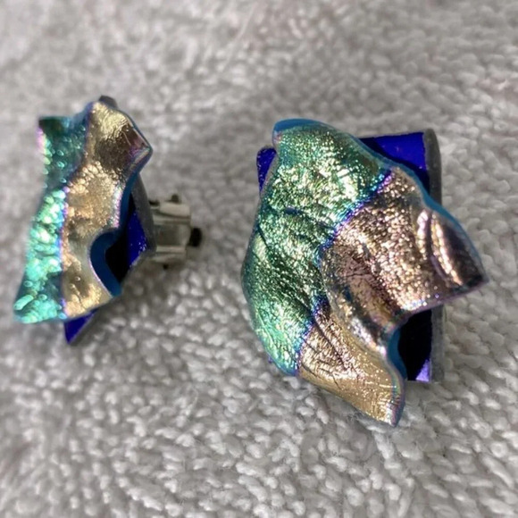 Vintage Handmade Textured Multicolour Metallic Clip On Earrings - Picture 4 of 7